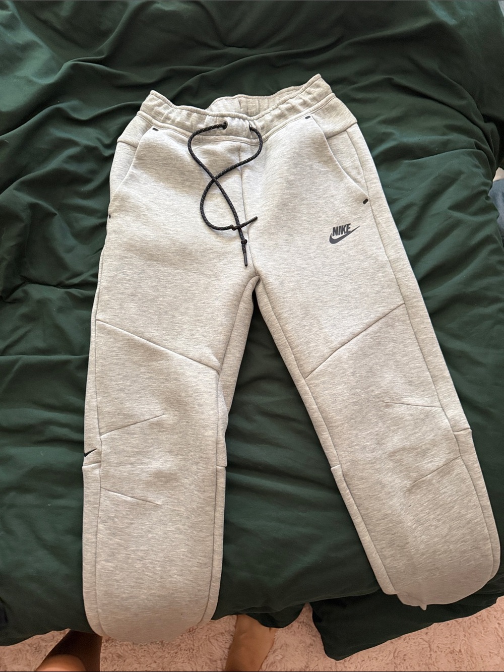 NikeTech Light Gray Fleece Joggers with Black Drawcord